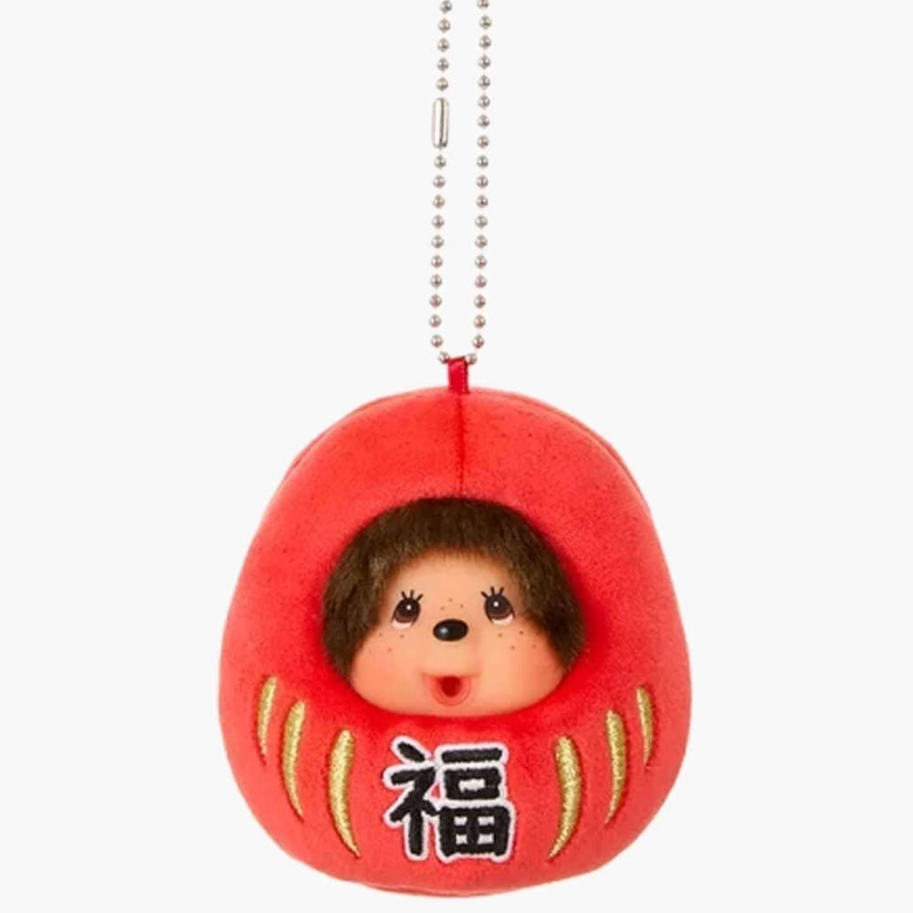 Red 4 inch Monchhichi Daruma Plush Keychain Japan